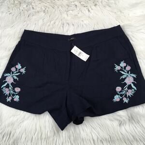 LOFT  Linen Shorts Blue Size 10 Embroidered Floral